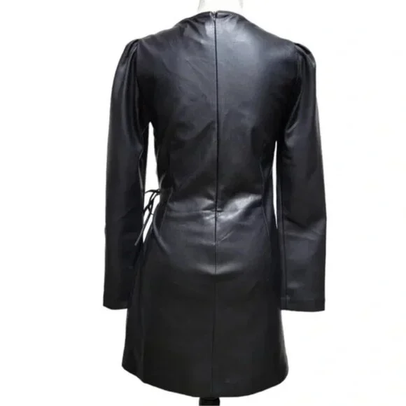 House of Harlow 1960 Tied Faux Leather Crossover wrap Mini Dresses XL - Picture 3 of 8